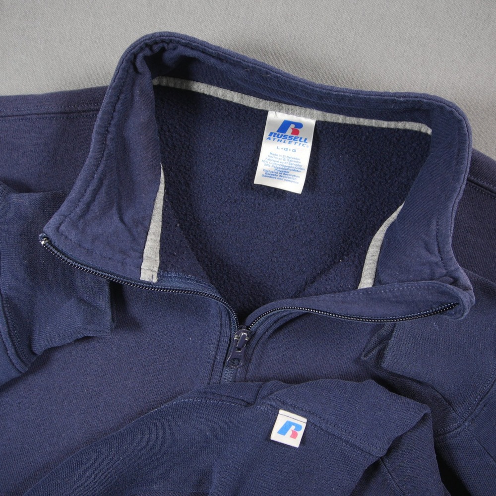 Retro Russell Athletic 1/4 Zip Fleece Pullover Men Sweatshirt L Pocket College